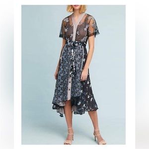 Byron Lars Anthropologie Cassie Floral Night Cascading Midi Dress Size 8